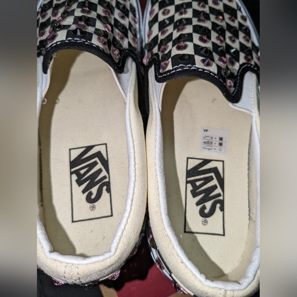 Blinged out DiamondVans classic checked slip on stack form shoes size 5 Women's - Picture 9 of 15